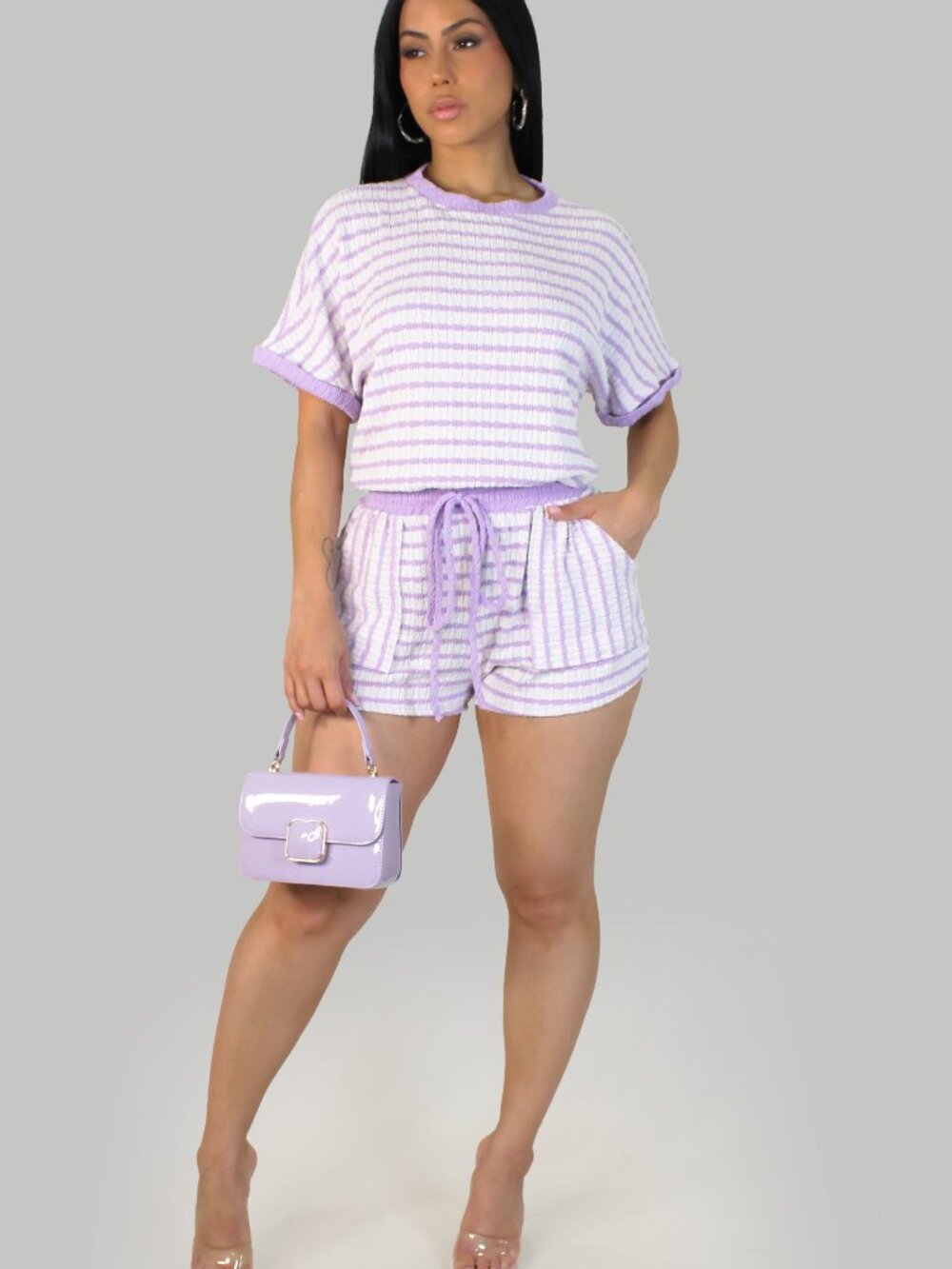 Bayside Striped Shorts Set- Purple